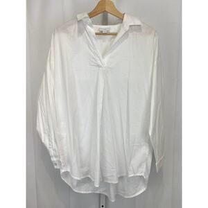 J. JILL Oversized Popover Tunic Top Collared Long Sleeve Cotton Blend White S